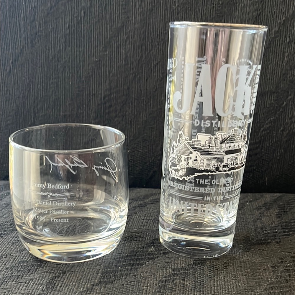 Jack Daniels Clear Glass Sort & Tall Collectibles